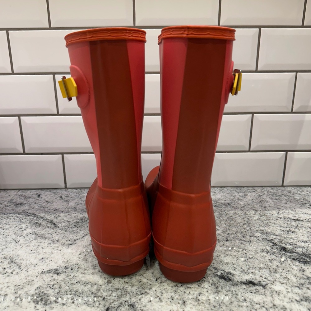 Hunter Women 10 Original Short Rain Boots Red Pink Color Block WFS2026RMA Buckle - Picture 4 of 8